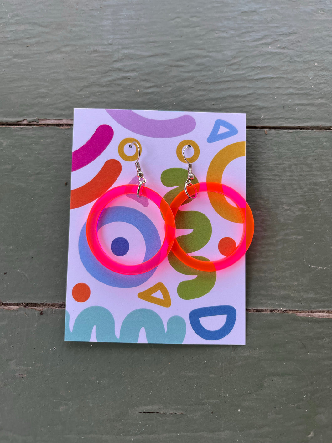 Hot Orange Pink Loop acrylic earring, small