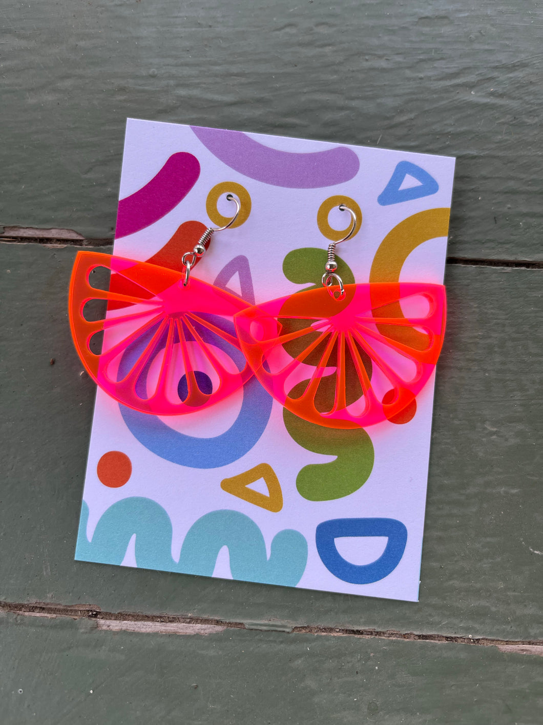 Hot Pink Orange Slice acrylic earrings, medium