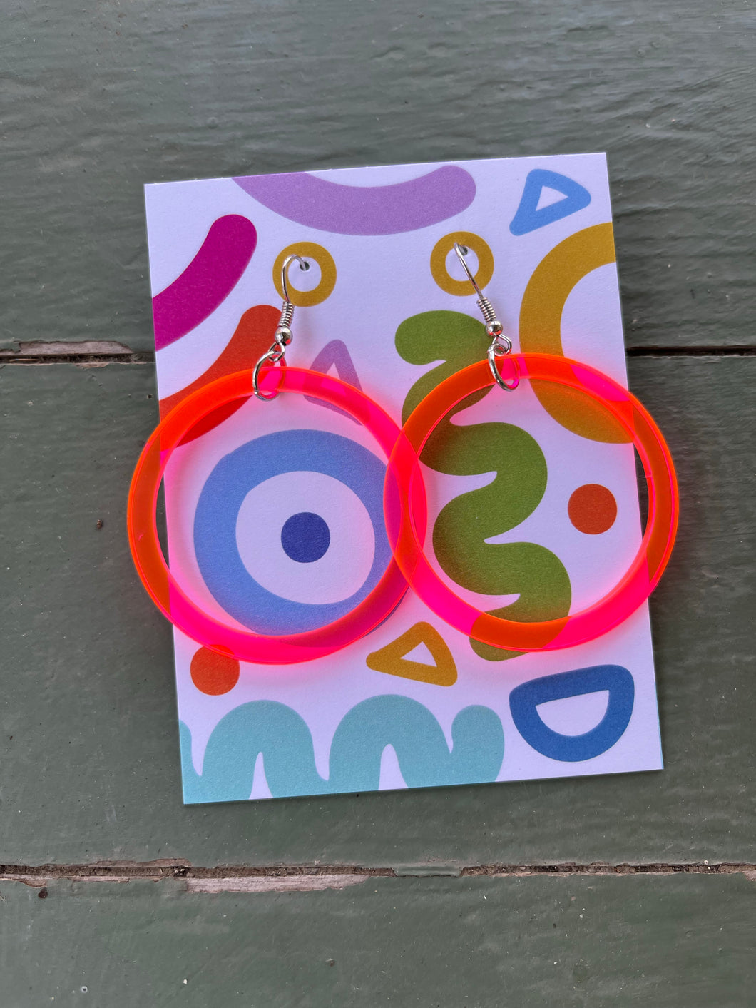 Hot Orange Pink Loop acrylic earring, medium