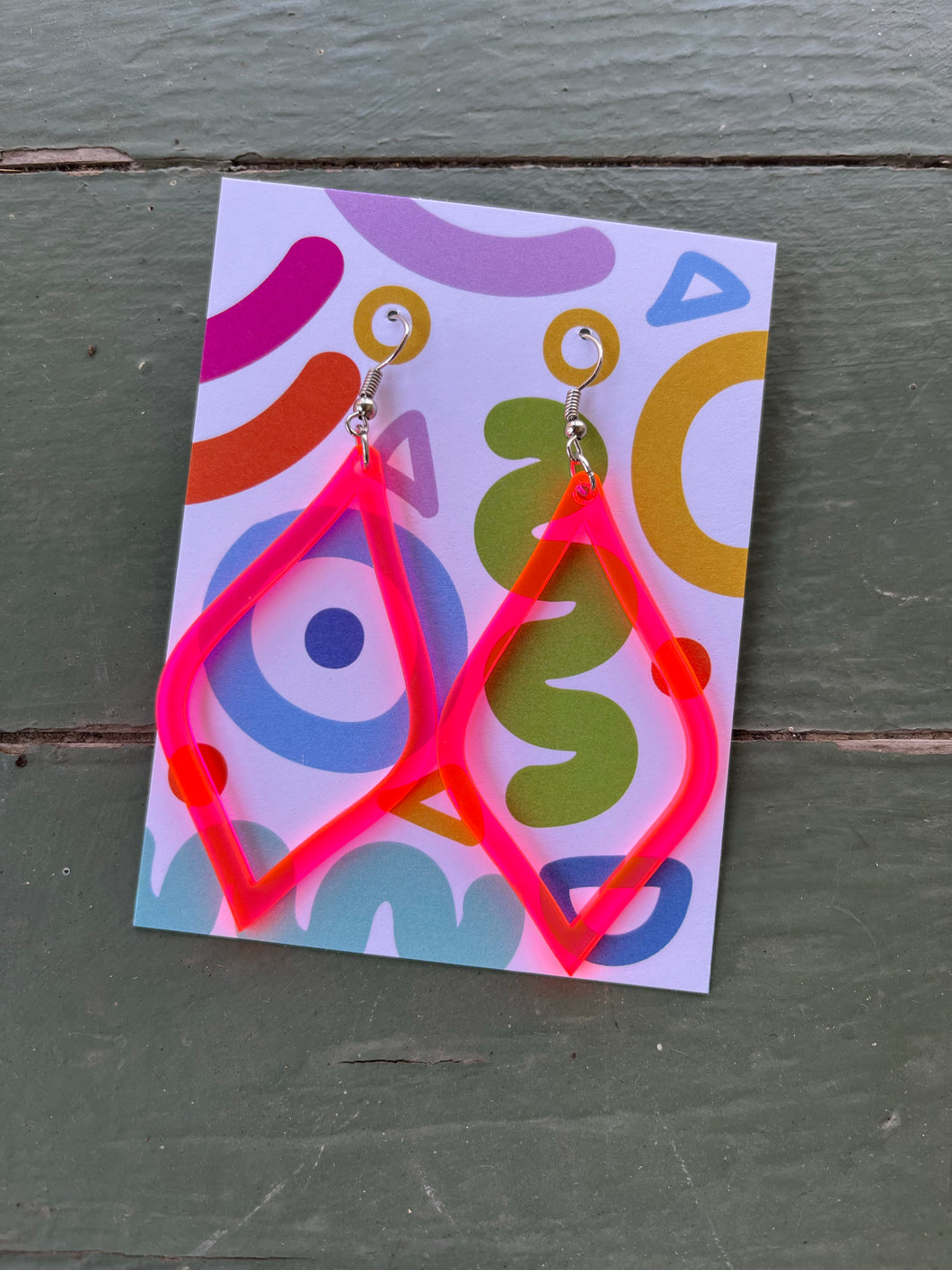 Hot Pink Orange Briolette earrings, large