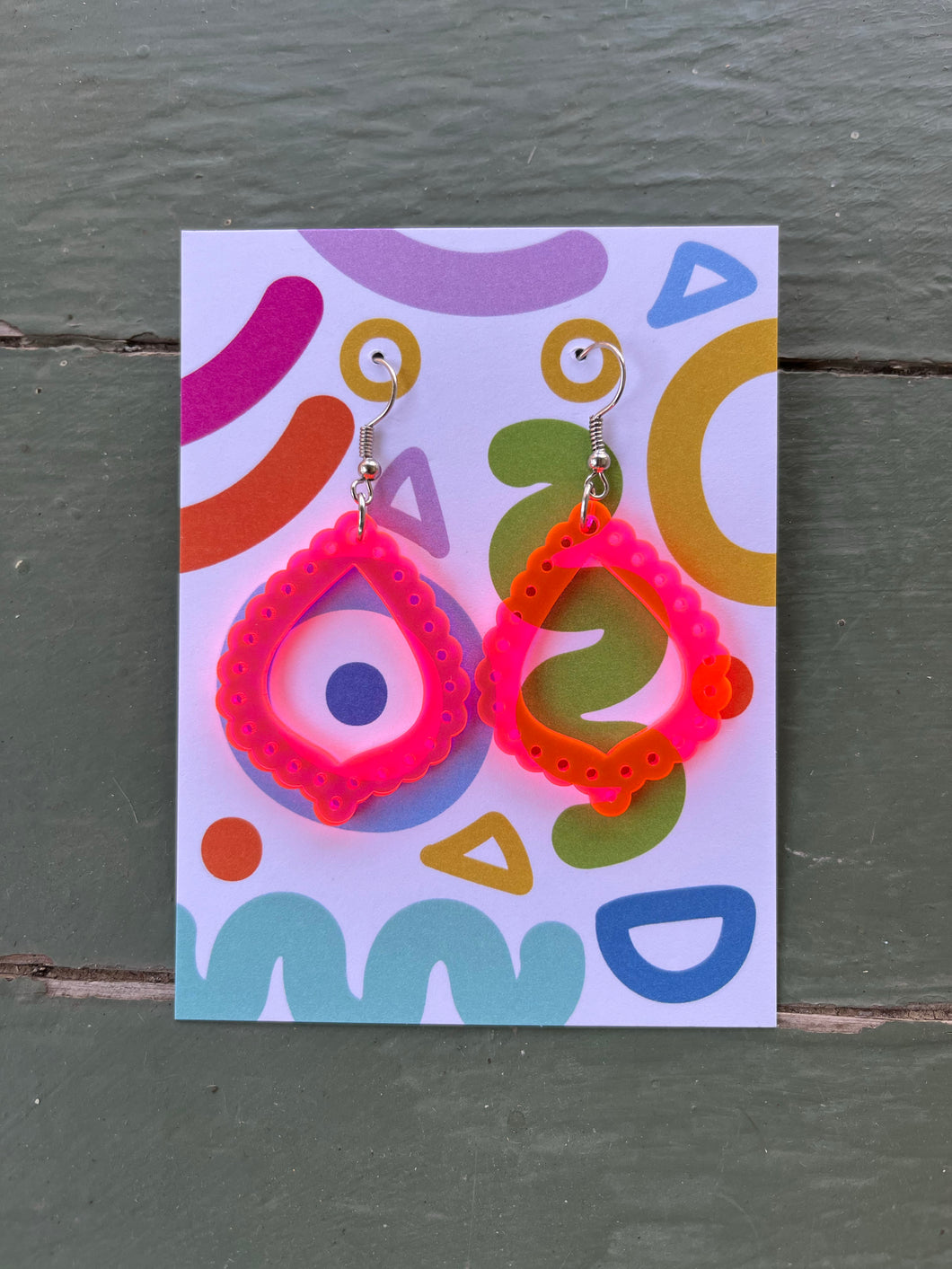 Hot Pink Orange Mirror earrings, medium