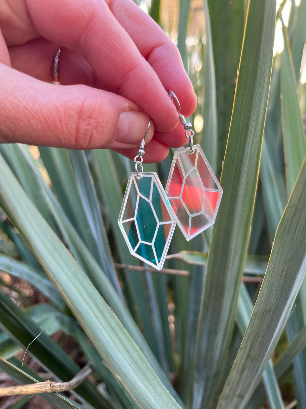 Faceted Crystal mirrored acrylic earring, medium