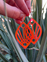 Load image into Gallery viewer, Hot Pink Orange Art Deco Sunrise acrylic earring, large
