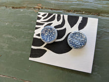 Load image into Gallery viewer, Handmade Ceramic Earrings, Blue Glaze with Textured Pattern
