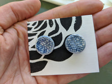 Load image into Gallery viewer, Handmade Ceramic Earrings, Blue Glaze with Textured Pattern
