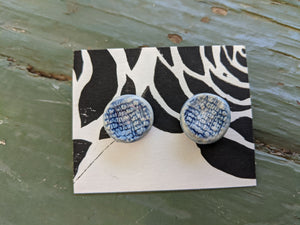 Handmade Ceramic Earrings, Dark Blue Glaze with Contrasting Texture