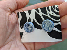 Load image into Gallery viewer, Handmade Ceramic Earrings, Dark Blue Glaze with Contrasting Texture
