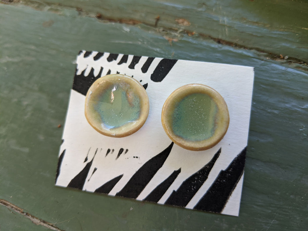 Handmade Ceramic Earrings, Green Glaze