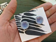 Load image into Gallery viewer, Handmade Ceramic Earrings with Soft Blue Glaze
