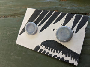 Handmade Ceramic Earrings with Glossy Soft Blue Glaze