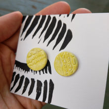 Load image into Gallery viewer, Handmade ceramic earrings, yellow glaze
