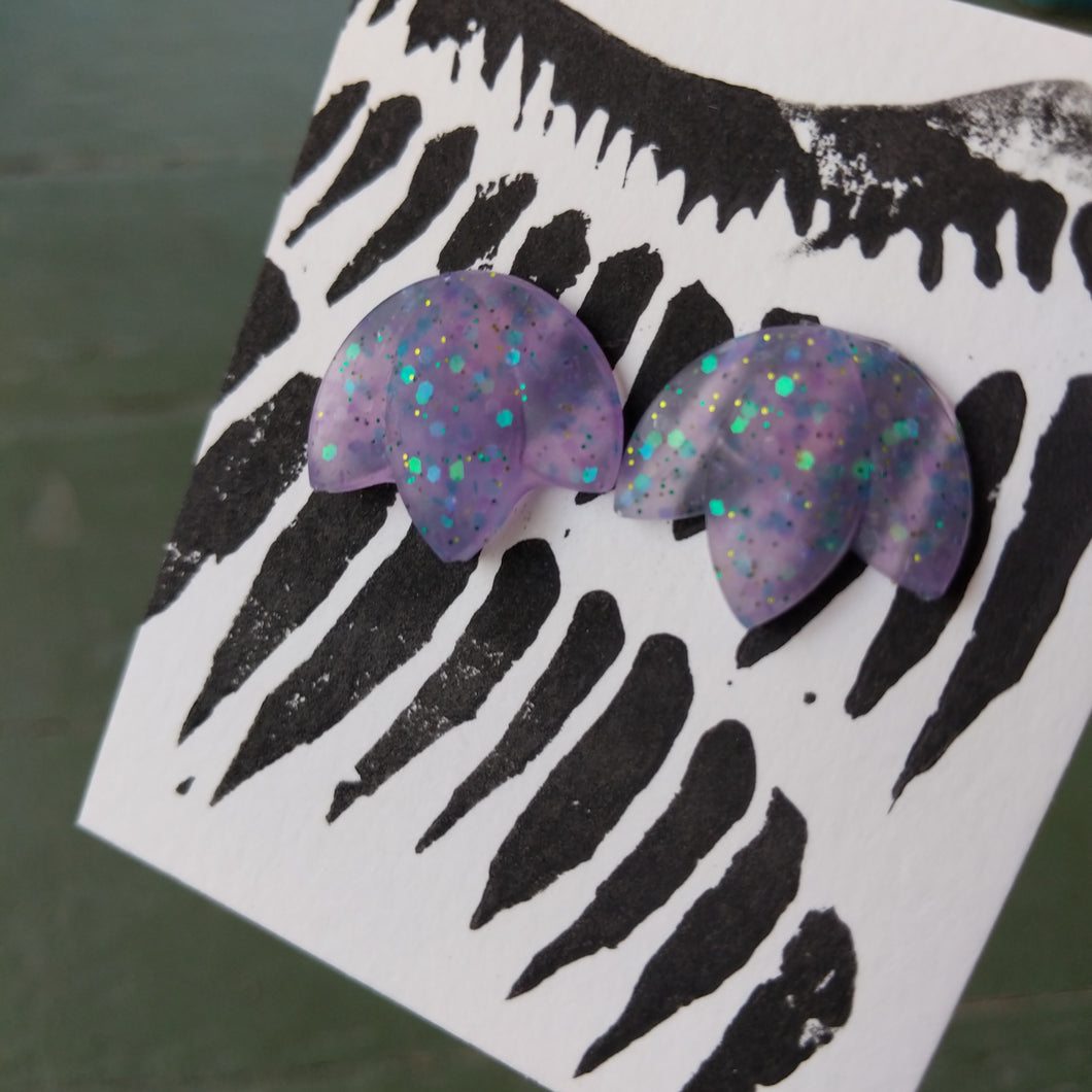 Translucent lavender resin earrings in leaf shape