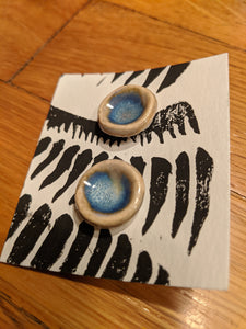 Handmade Ceramic Earrings, blue glaze, small, studs