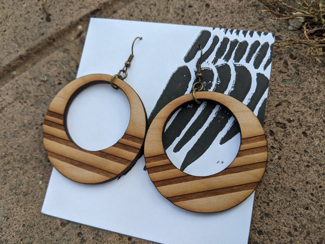 Mirror Lake hoops, large laser cut earrings with etching