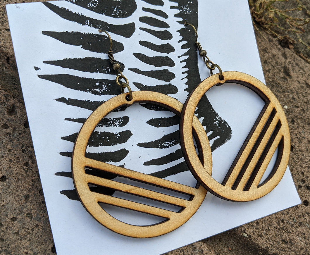 Banded hoops, large earrings in Baltic Birch